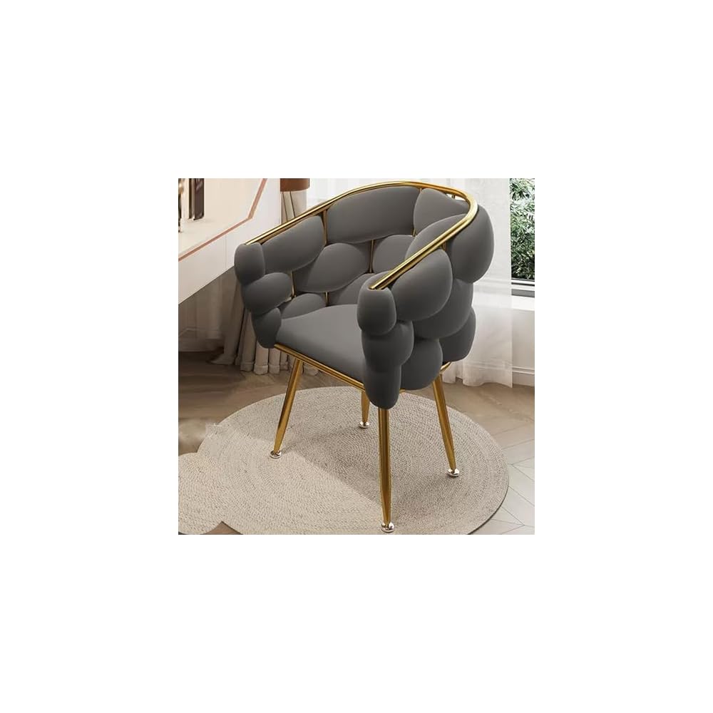 Modern Gray Upholstered Vanity Chair with Back, Stylish Metal Legs, Perfect for Makeup Room, Beauty Salon, and Dressing Area - Elegant Design for Comfort and Support