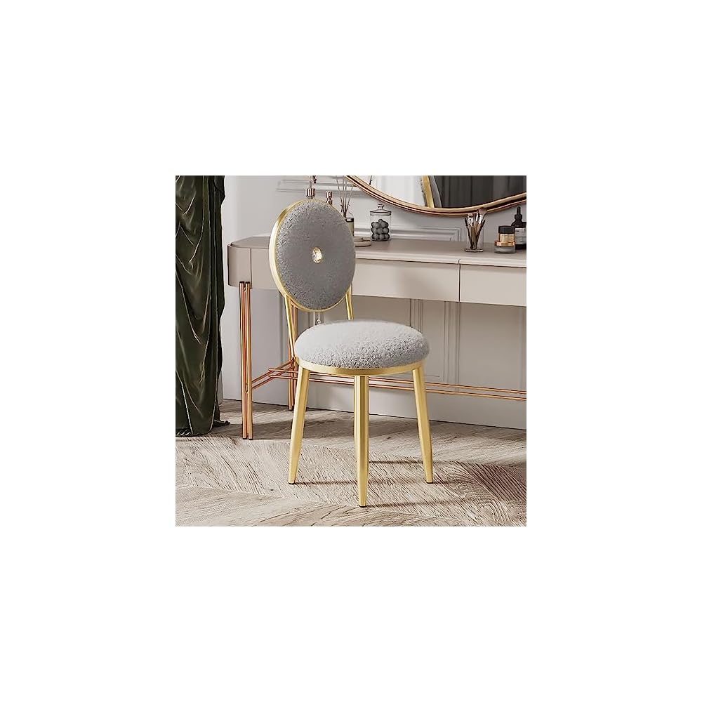Vanity Chair for Makeup Room - Lambswool Vanity Stool Midcentury Modern Accent Chair with Backrest Velvet Chair with Gold Legs - for Living Room Bedroom (Color : White)