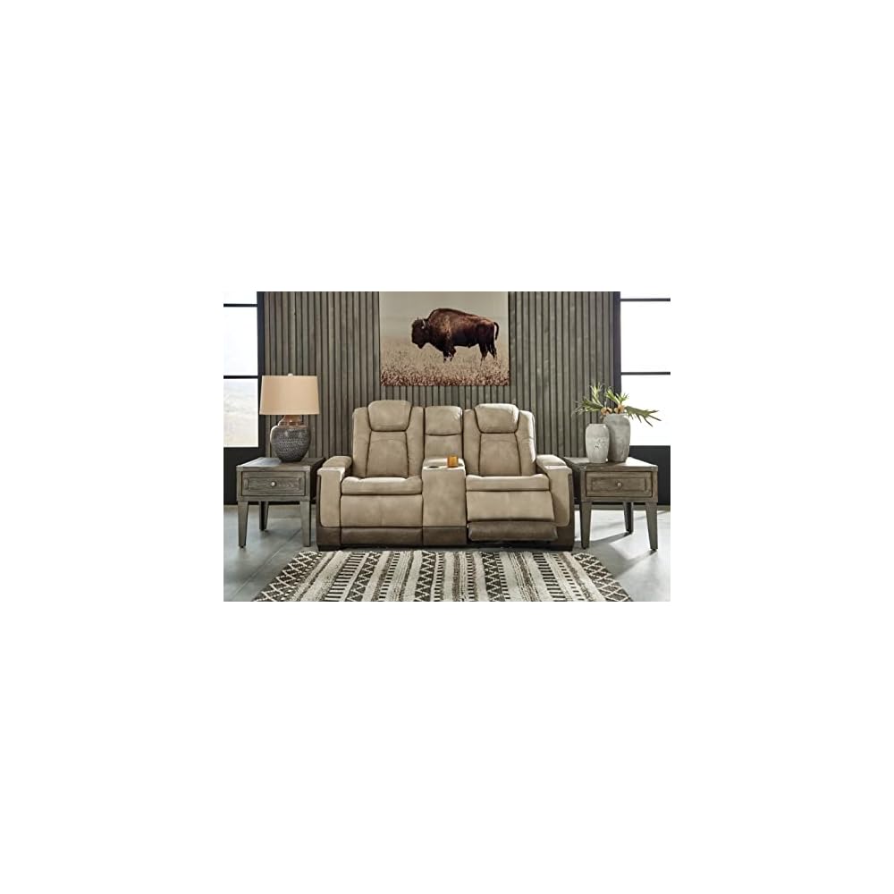 Signature Design by Ashley Next-Gen DuraPella Power Reclining Sofa with Adjustable Headrest, Sand & Next-Gen DuraPella Power Reclining Loveseat with Console & Adjustable Headrest, Sand