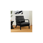 Glitzhome Accent Armchair with Walnut Ruberwood Frame, Black PU Leather Lounge Chair for Living Room