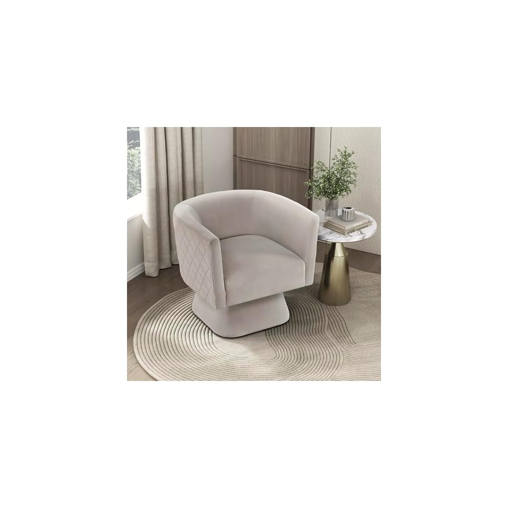 Lexicon 360 Degree Swivel Accent Chair, Modern Comfy Velvet Barrel Chair, Diamond Stitched Details, Plush Foam Cushions, Metal Swivel Base, for Living Room/Bedroom/Apartment/Office, Green