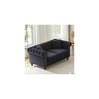 KEIKI 63.5" Chesterfield Sofa, Retro Style Velvet Upholstered Couch, Button Tufted Sofa with Rolled Arm for Living Room, Bedroom Office, Black