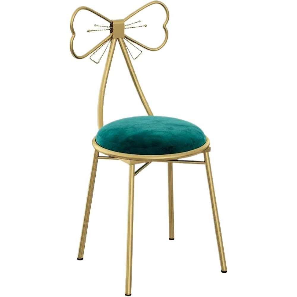 Vanity Chair for Makeup Room, Mid-Century Modern Velvet Makeup Chair with Butterfly Backrest Metal Legs for Bedroom Living Room, Green