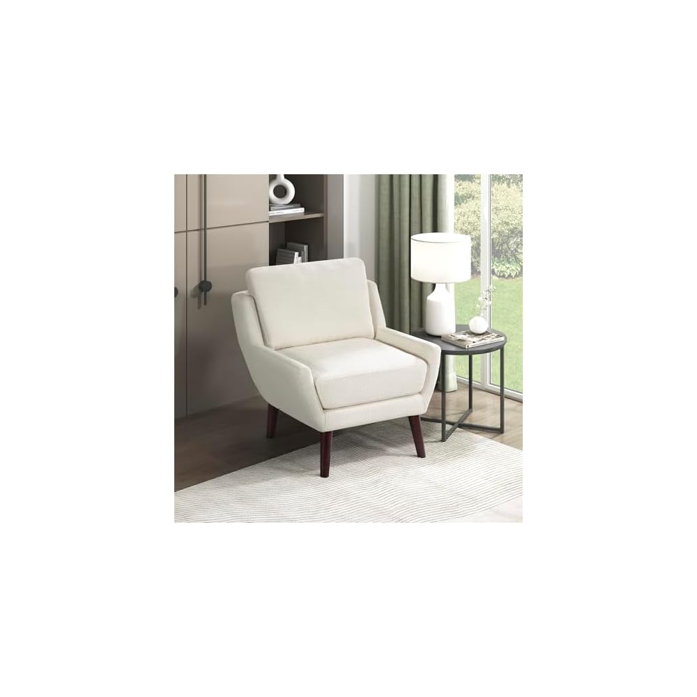 Lexicon Modern Wingback Accent Chair, Chenille Fabric Upholstered Lounge Reading Arm Chair, Solid Wood Legs for Living Room, Bedroom, Supportive Padded Pocket Coil Seat, Easy Assembly, Beige