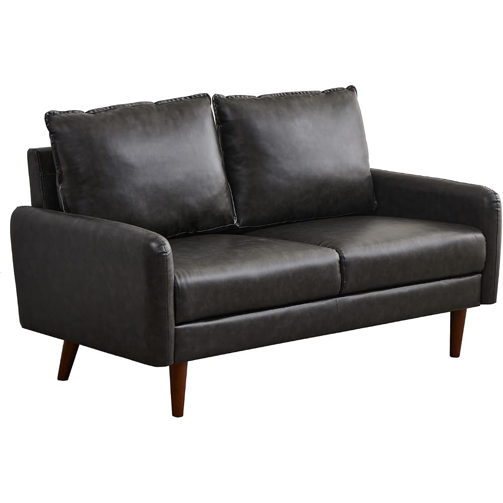 INSTORY Leather Loveseat Modern Sofa Comfy Couch with Wooden Legs for Living Room,Office - Dark Grey