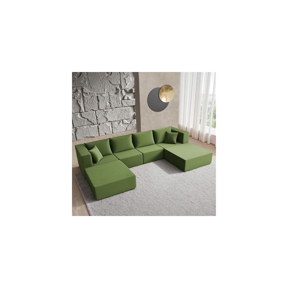 YINIX 140" Convertible Sleeper Sofa Bed - Modular Sectional Sofa Couches - Comfy Cloud Couch for Living Room Floor Sofa - 6 Piece Free Combination Compression Sofa - No Assembly Required - Green