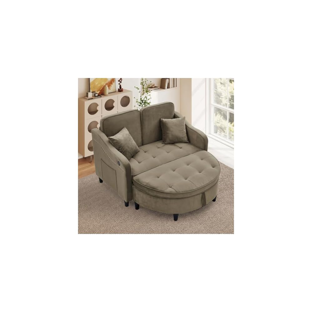 Oversized Chair and A Half, Chenille Tufting Accent Cozy Reading Sofa Chair with Storage Ottoman, Upholstered Loveseat Chaise Lounge Sofa with Adjustable Back for Living Room, Office, Sunroom, Blue
