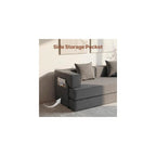 Claiks 4-in-1 Convertible Sofa Bed,86 Inch Compression Sofa with Corduroy Fabric Pull Out Sleeper Sofa with 2 Pillows & 4 Side Pockets for Living Room Bedroom Apartment,No Assembly Required,Dark Grey.