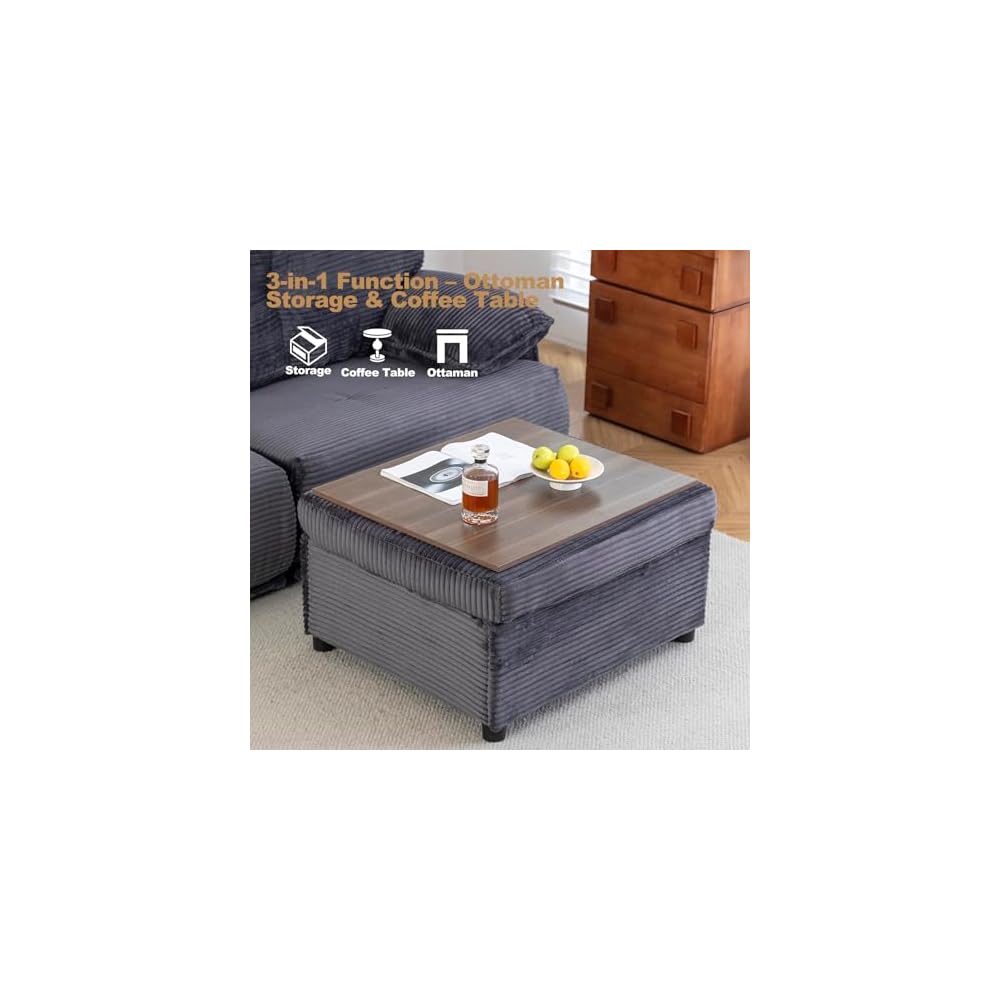 Keydo 90" Oversize Loveseat Sofa with Storage Ottoman, Love Seat Couch with Coffee Table, L Shaped Couch Sofa for Living Room, Deep and Wide Seat, Gray