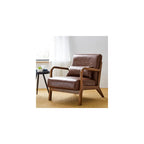 Glitzhome Accent Armchair with Walnut Ruberwood Frame, Black PU Leather Lounge Chair for Living Room