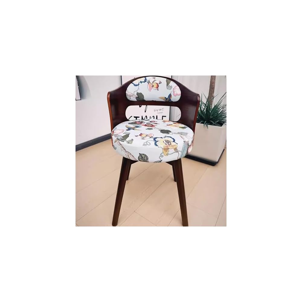 Swivel Vanity Chair with Back - Retro Wood American Round Makeup Chair & Accent Armchair for Home Office/Bedroom - Upholstered Comfort & Style