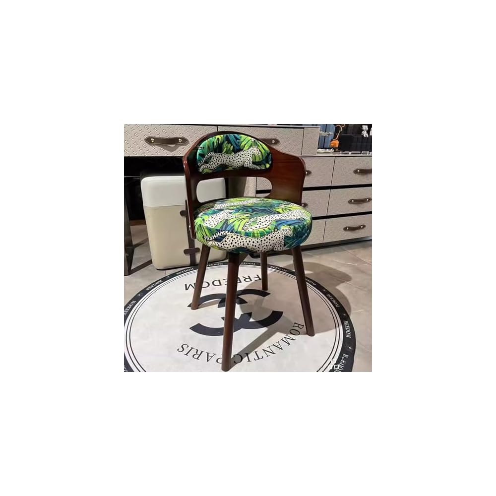 Swivel Vanity Chair with Back - Retro Wood American Round Makeup Chair & Accent Armchair for Home Office/Bedroom - Upholstered Comfort & Style