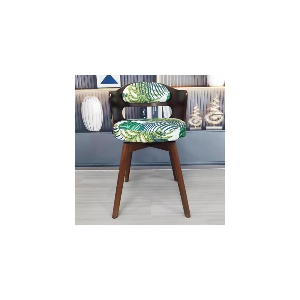 Swivel Vanity Chair with Back - Retro Wood American Round Makeup Chair & Accent Armchair for Home Office/Bedroom - Upholstered Comfort & Style