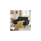 Loveseat Sofa Couch with Two Throw Pillows, Mid Century Modern 2 Seat Love Seat Couches for Living Room, Linen Fabric, 48" (Black)