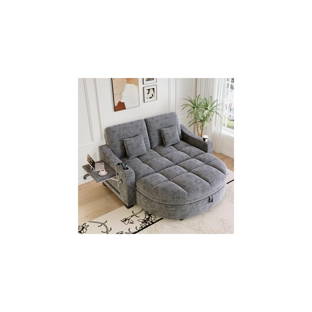 Oversized Chair and A Half, Chenille Tufting Accent Cozy Reading Sofa Chair with Storage Ottoman, Upholstered Loveseat Chaise Lounge Sofa with Adjustable Back for Living Room, Office, Sunroom, Blue