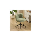 VINGLI Plush Upholstery Vanity Desk Chair with Curved Back & 90-102° Tilt & Adjustable Height, Cute Rolling Chair with Bronze Base & Golden-Bronze 360° Swivel Wheels for Makeup & Home Office, Fog Gray