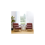 Glitzhome Accent Armchair with Walnut Ruberwood Frame, Black PU Leather Lounge Chair for Living Room