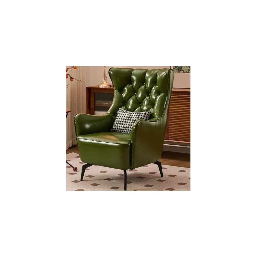 Leather Recliner Chair American Light Luxury PU Leather Accent Chair Brown Single Sofa Chairs High-Back Tufted Retro Beanbag Sofas Textured Waxed Leather for Living Room Leisure Reception Whisky Bar