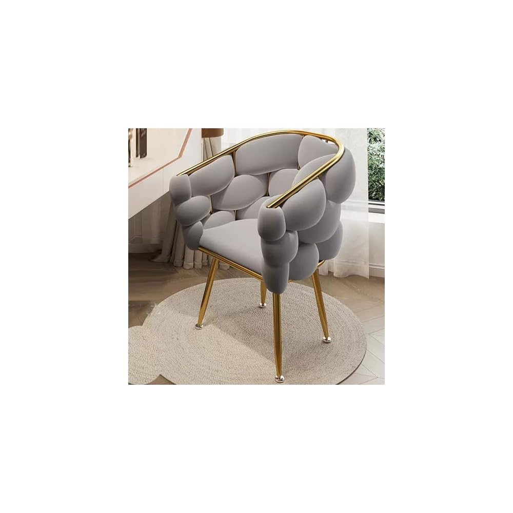 Modern Gray Upholstered Vanity Chair with Back, Stylish Metal Legs, Perfect for Makeup Room, Beauty Salon, and Dressing Area - Elegant Design for Comfort and Support