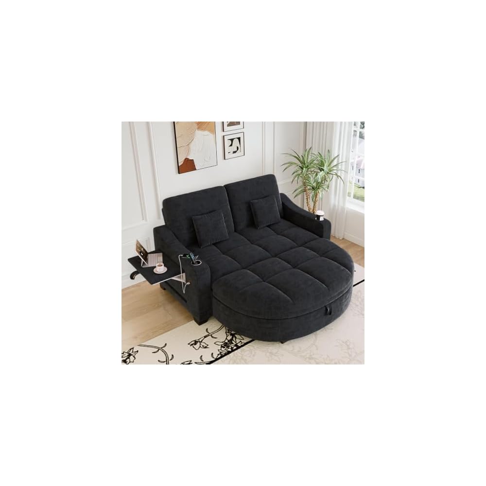 Oversized Chair and A Half, Chenille Tufting Accent Cozy Reading Sofa Chair with Storage Ottoman, Upholstered Loveseat Chaise Lounge Sofa with Adjustable Back for Living Room, Office, Sunroom, Blue