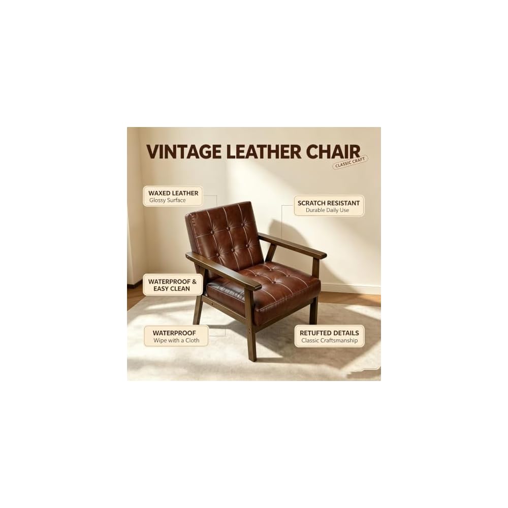 Mid Century Modern Accent Chair PU Accent Lounge Chairs Single Leather Sofa