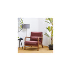 Glitzhome Accent Armchair with Walnut Ruberwood Frame, Black PU Leather Lounge Chair for Living Room
