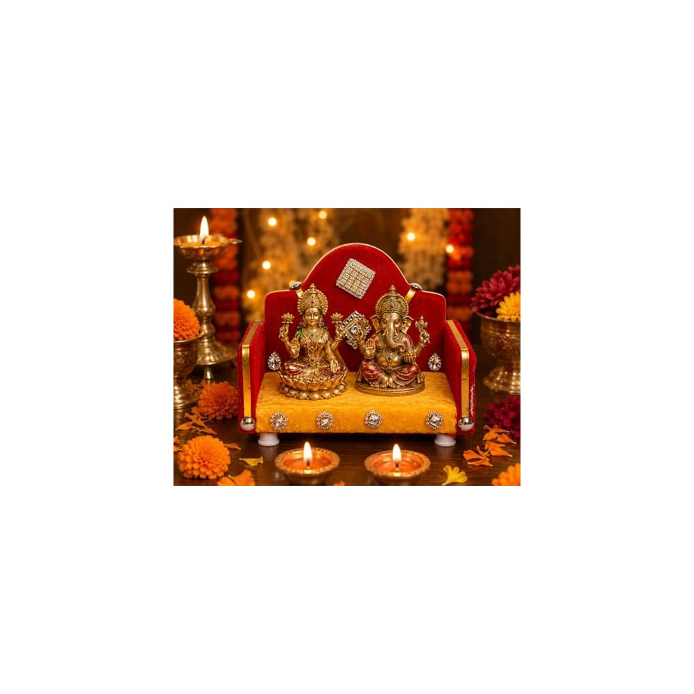 God Aasan Wooden Throne Sofa Chair Laxmi Ganesh Radha Krishna Idols-8.5"X6"