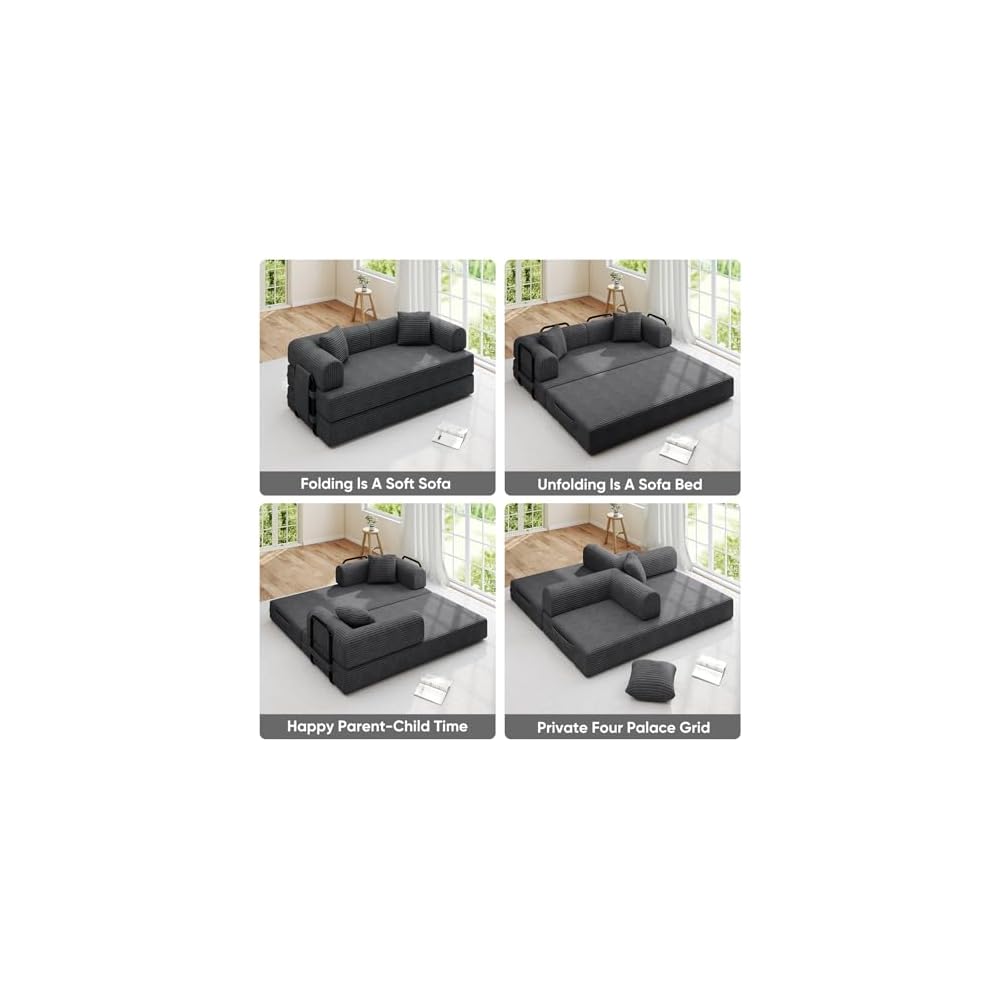Modern Living Convertible Floor Sofa Bed, Corduroy Textured Memory Foam, Compressed Box Delivery
