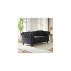 KEIKI 63.5" Chesterfield Sofa, Retro Style Velvet Upholstered Couch, Button Tufted Sofa with Rolled Arm for Living Room, Bedroom Office, Black