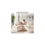 Apicizon 101" Boneless Cloud Sectional Couch for Living Room, Sectional L Shaped Sofa Couch with Ottoman, Modular Sleeper Sofa for Apartment，No Assembly, White