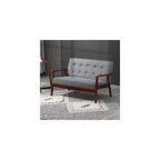 HOMCOM Modern Upholstered 2-Seat Loveseat Sofa with Linen-Touch Fabric and Rubberwood Legs, Grey
