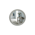 Solid Wood 30 Inch Round Beaded Vanity Wall Mirror, Natural Wood