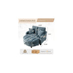 Oversized Chair and A Half, Chenille Tufting Accent Cozy Reading Sofa Chair with Storage Ottoman, Upholstered Loveseat Chaise Lounge Sofa with Adjustable Back for Living Room, Office, Sunroom, Blue