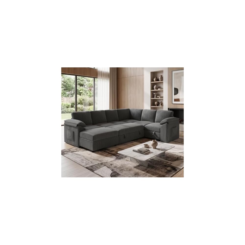 108'' Modular Sectional Sleeper Sofa Couches for Living Room, Dark Grey