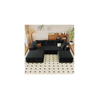 96" Cloud Sectional Couch with U-Shaped Chaise, Corduroy Sectional Sofa with Ottoman, Boneless Couch with Deep Seat in a Box for Living Room, No Assembly Required (Black, Left Facing Chaise)
