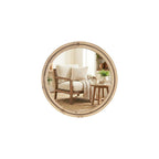 Solid Wood 30 Inch Round Beaded Vanity Wall Mirror, Natural Wood