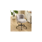 VINGLI Plush Upholstery Vanity Desk Chair with Curved Back & 90-102° Tilt & Adjustable Height, Cute Rolling Chair with Bronze Base & Golden-Bronze 360° Swivel Wheels for Makeup & Home Office, Fog Gray