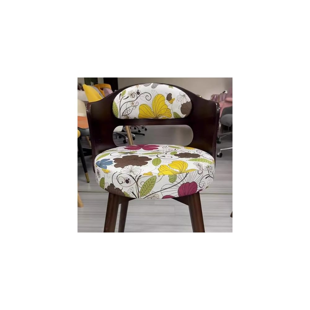 Swivel Vanity Chair with Back - Retro Wood American Round Makeup Chair & Accent Armchair for Home Office/Bedroom - Upholstered Comfort & Style