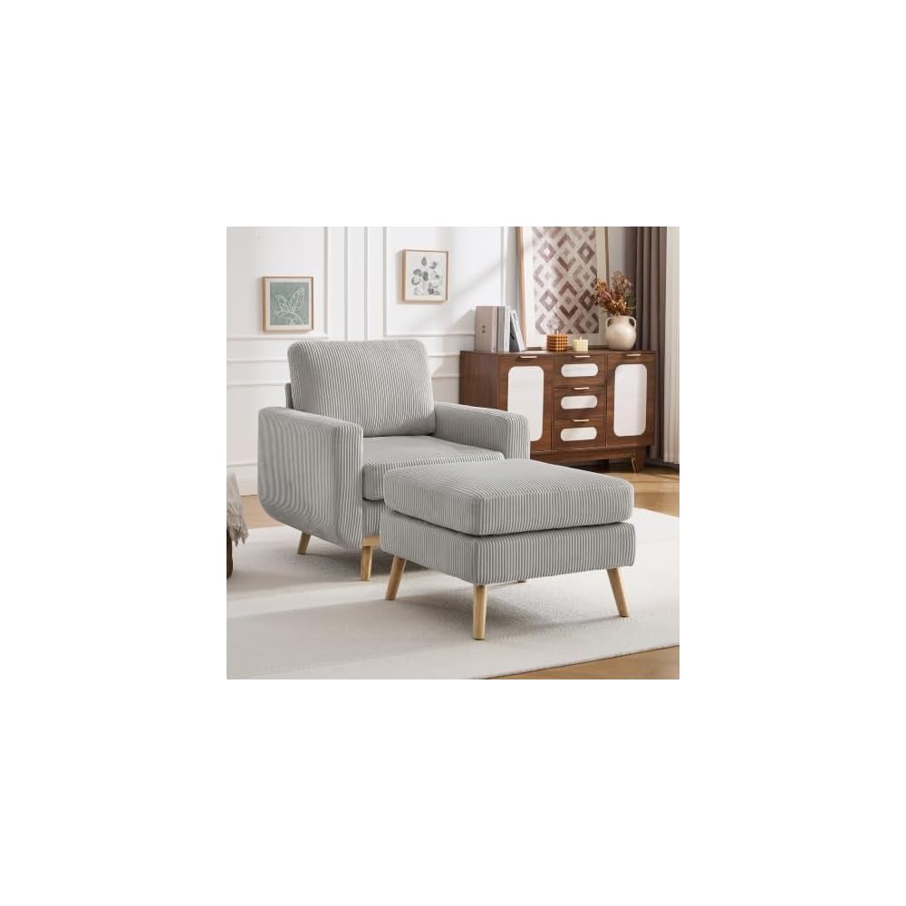 Accent Chair for Bedroom,Reading Chair with Deep Seat,Corduroy Armchair with Wood Legs, Comfy Living Room Chairs Single Sofa for Indoor Bedroom Apartment(Black)