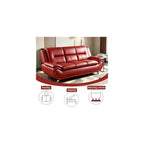 Red PU Leather 3-Seater Sofa, Curved Three Seat Couch with Metal Legs