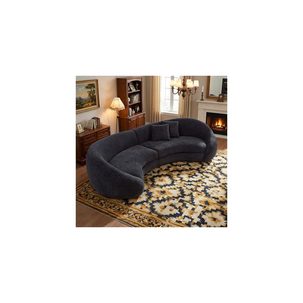 Modern Curved Sectional Sofa,125'' Minimalist Curve loveseat,Boucle Fabric Chaise Sofa,Aesthetic C-Shape Couch for Living Room (Black)