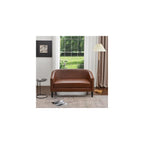 KINWELL 50" W Faux Leather Tufted Back Small Barrel Loveseat Settee, Brown