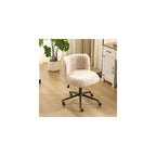 VINGLI Plush Upholstery Vanity Desk Chair with Curved Back & 90-102° Tilt & Adjustable Height, Cute Rolling Chair with Bronze Base & Golden-Bronze 360° Swivel Wheels for Makeup & Home Office, Fog Gray