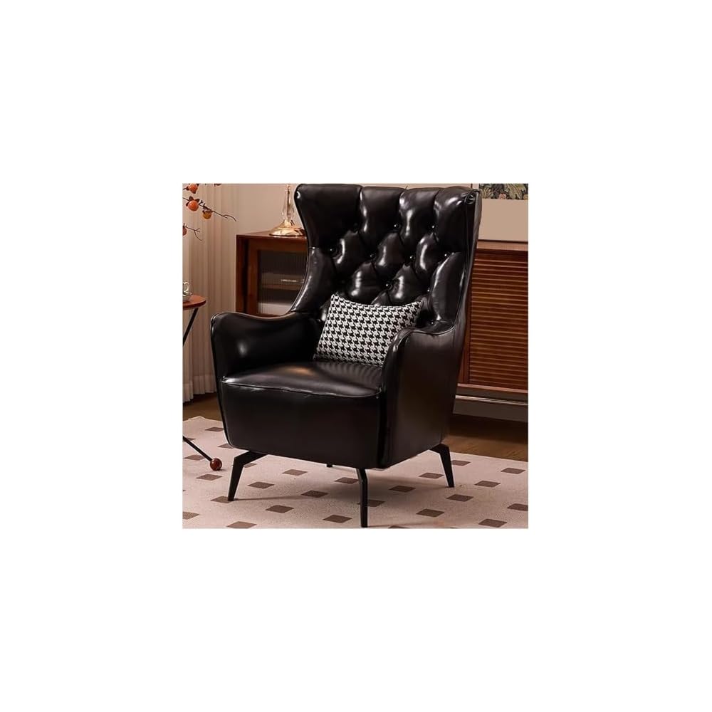 Leather Recliner Chair American Light Luxury PU Leather Accent Chair Brown Single Sofa Chairs High-Back Tufted Retro Beanbag Sofas Textured Waxed Leather for Living Room Leisure Reception Whisky Bar