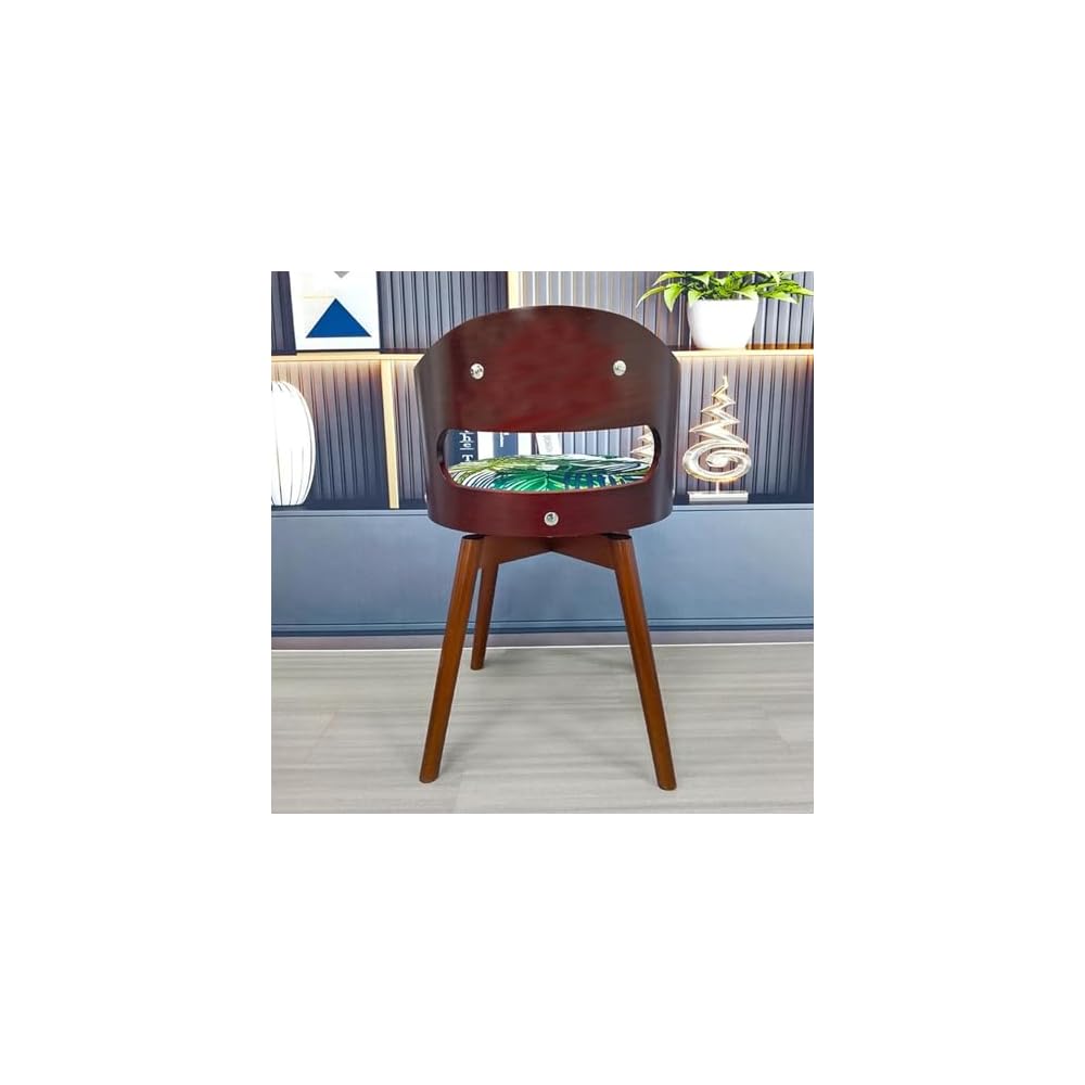 Swivel Vanity Chair with Back - Retro Wood American Round Makeup Chair & Accent Armchair for Home Office/Bedroom - Upholstered Comfort & Style