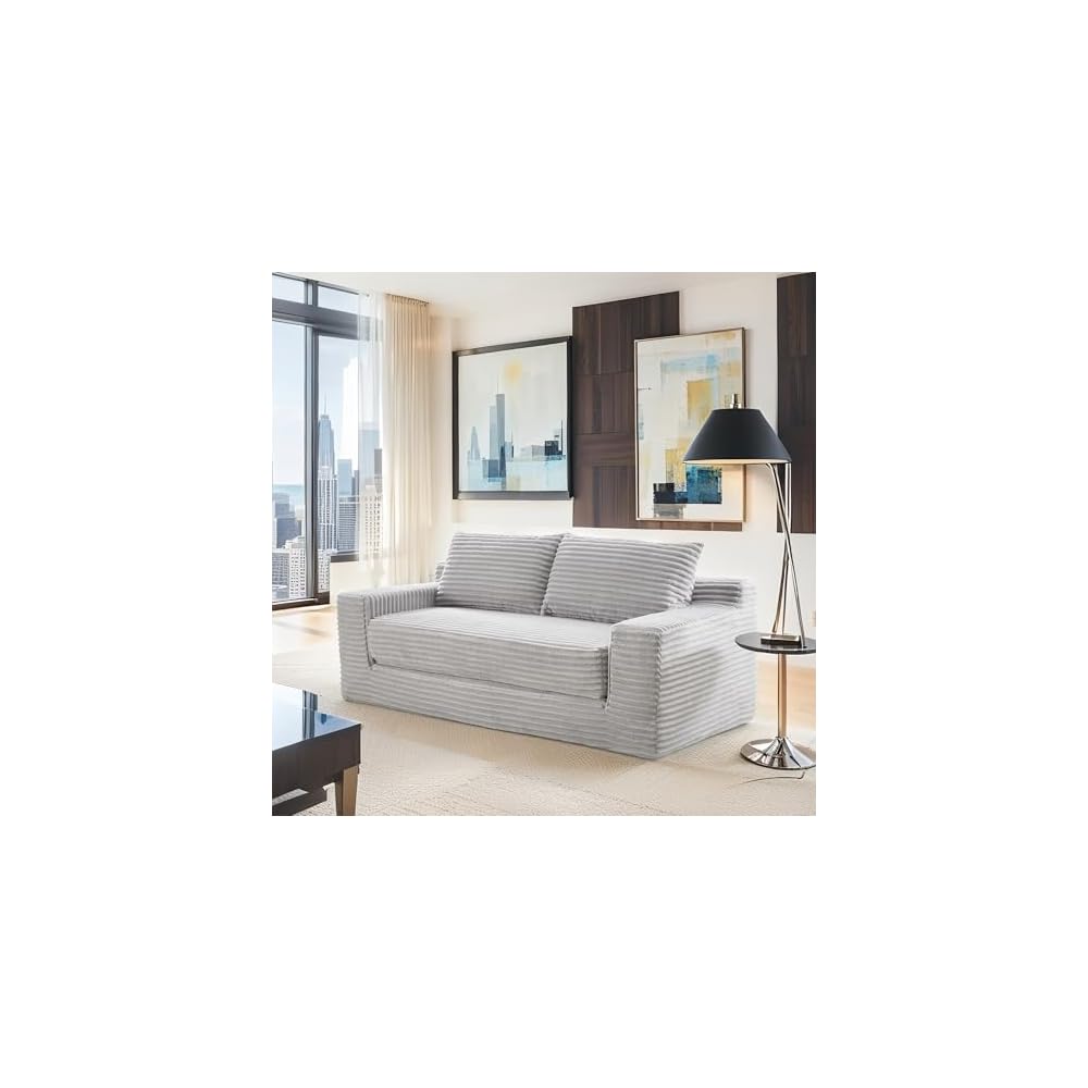 56" Convertible Loveseat Sofa Bed, Memory Foam Couch Corduroy Fabric Grey