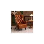 Leather Recliner Chair American Light Luxury PU Leather Accent Chair Brown Single Sofa Chairs High-Back Tufted Retro Beanbag Sofas Textured Waxed Leather for Living Room Leisure Reception Whisky Bar