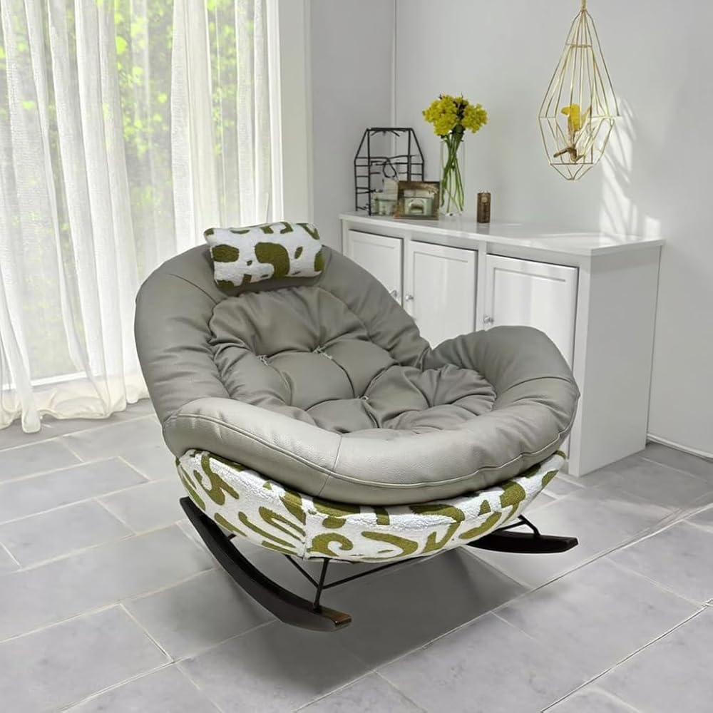 Leather Rocking Recliner Chair, Gray, Tufted Lounge Chair for Living Room