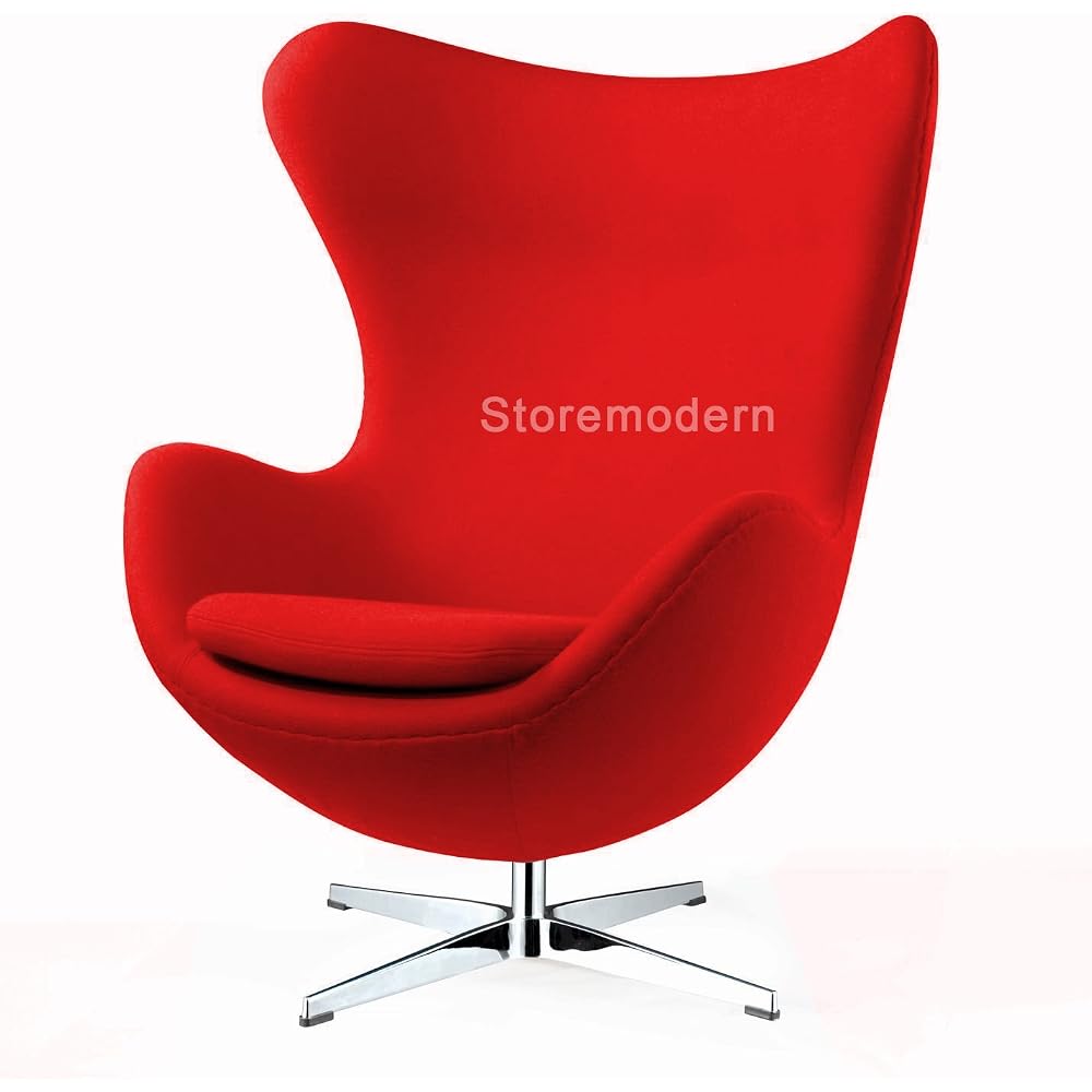 Arne Jacobsen Egg Chair, Available in Leatherette or Cashmere, Heavy Duty Steel Base (4-Spoke), 5 Color Options: White, Black, Red, Green, Orange and Rose Pink (Red (Cashmere))