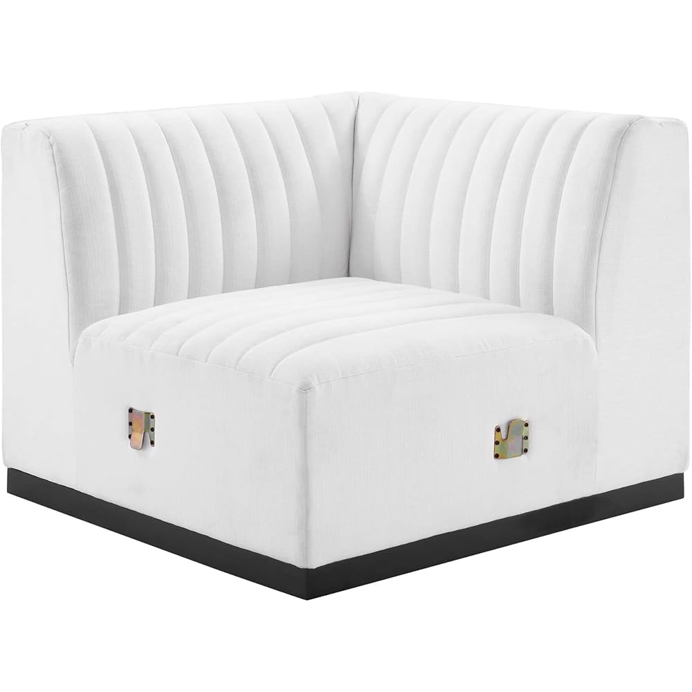 Modway Conjure Modern Channel Tufted Fabric Left Corner Chair in White